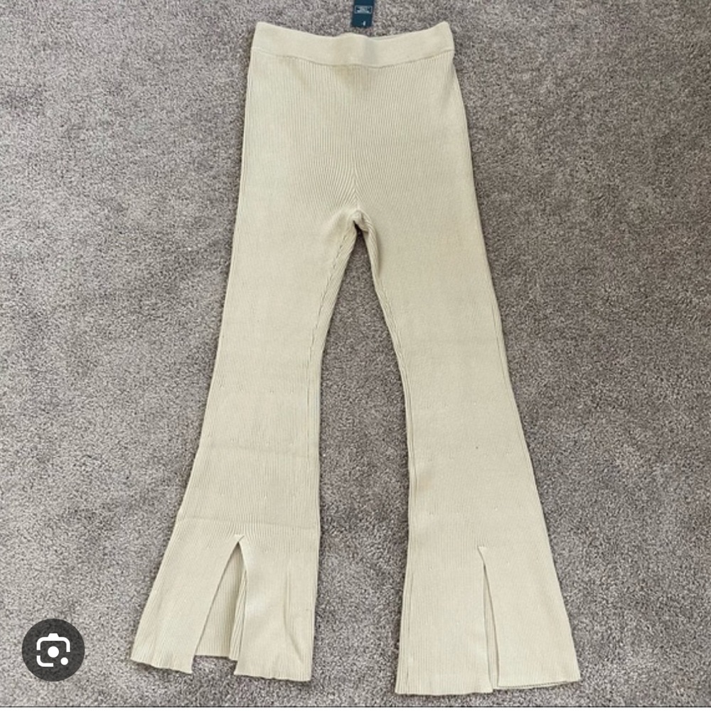 Abercrombie Fitch Ribbed Trousers Pants Kick Flare Cream Size L